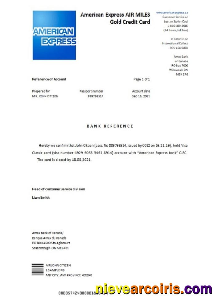 Canada American Express Air Miles Gold Credit Card closure reference